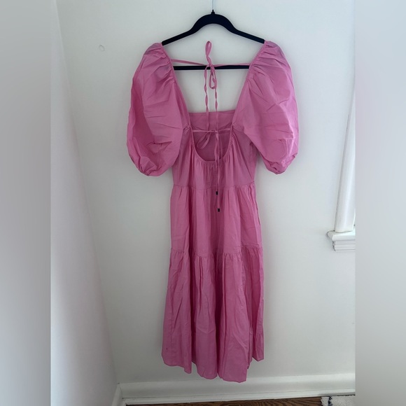 Moon River Pink Open Back Puff Sleeve Midi Dress - Picture 5 of 12